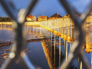 Wooden boardwalks at the flood-land meadows of the River Svēte 